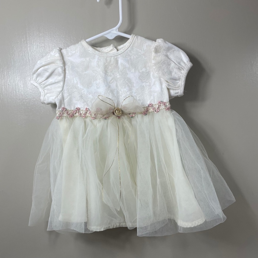 Rose Cottage Baby Girl Ivory Tulle Damask Special‎ Occasion Dress RC-GEU89W 12M